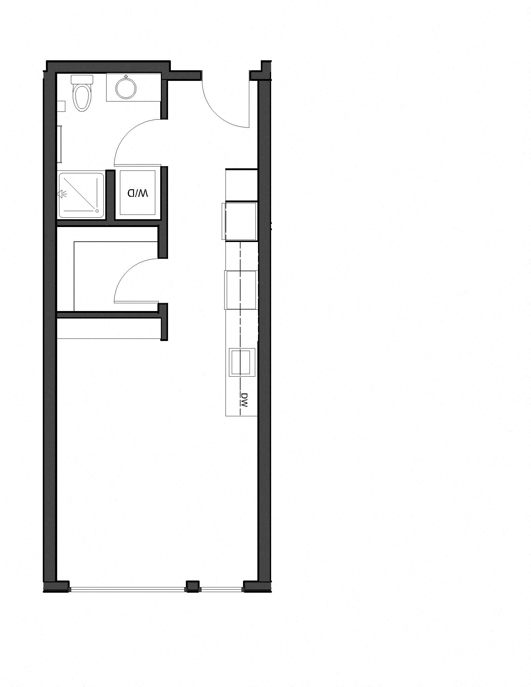 Floor plan for studio, 1 bath, 448 sqft